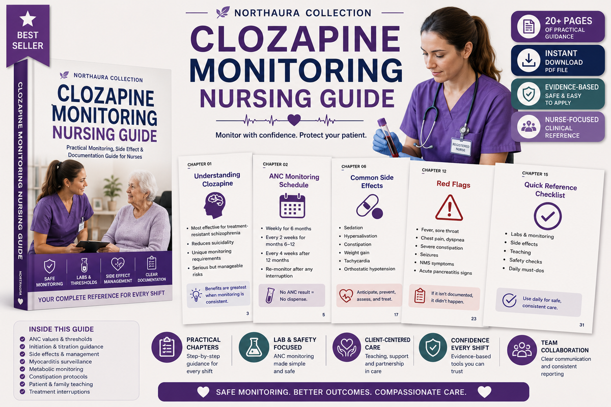 Clozapine Monitoring Survival Guide. More than 30 pages of Digital Download PDF