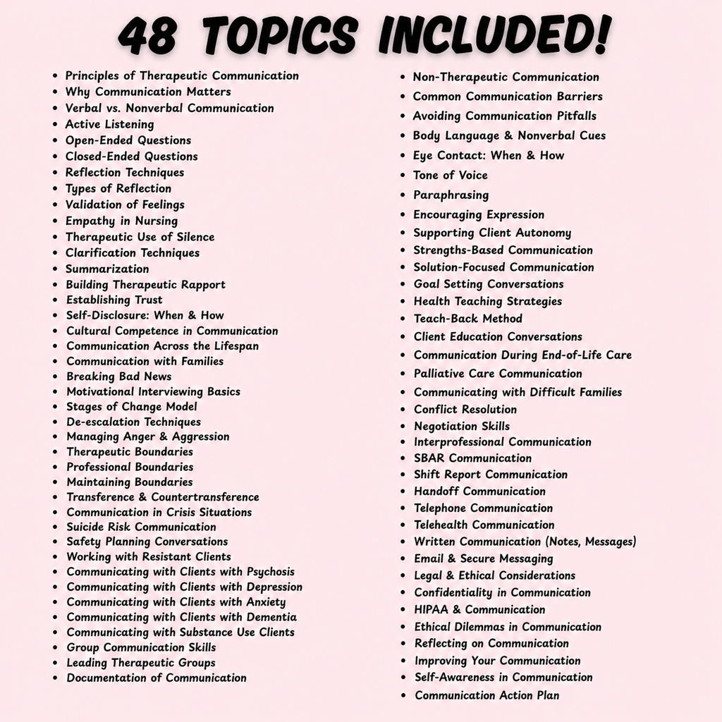 Therapeutic Communication Survival Guide. More than 14 pages of Digital Download PDF